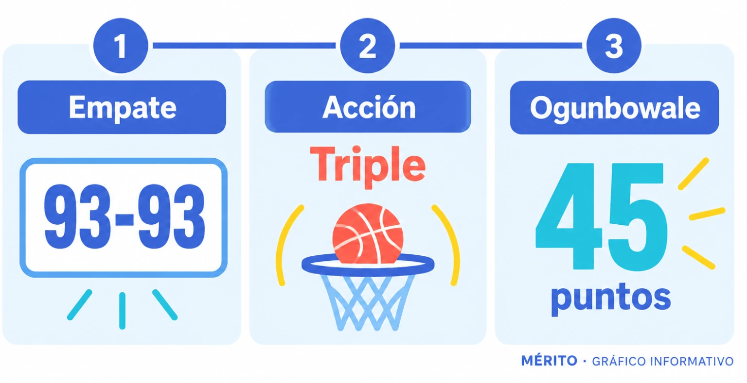 Secuencia del empate 93-93 en los últimos segundos y el triunfo de Dallas tras el tiempo extra.
