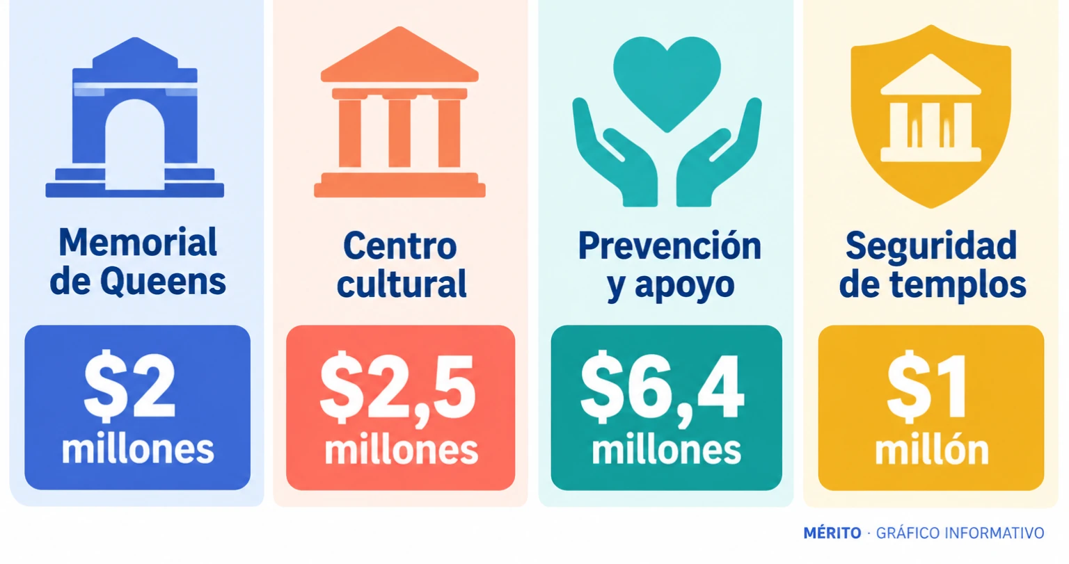 Las inversiones culturales mencionadas en la estrategia: el memorial del Holocausto de Queens y un centro cultural judío en Brooklyn.