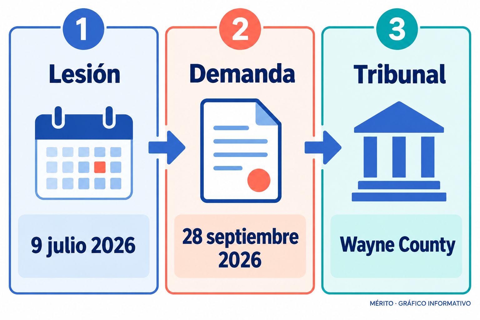 Cronología del golpe contra la valla en julio y la presentación de la demanda en septiembre.